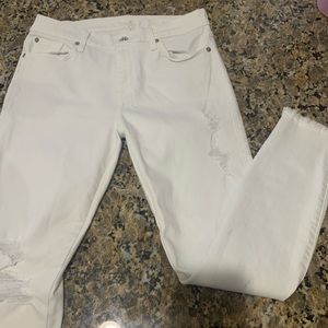 White Distressed Raw Hem Jeans